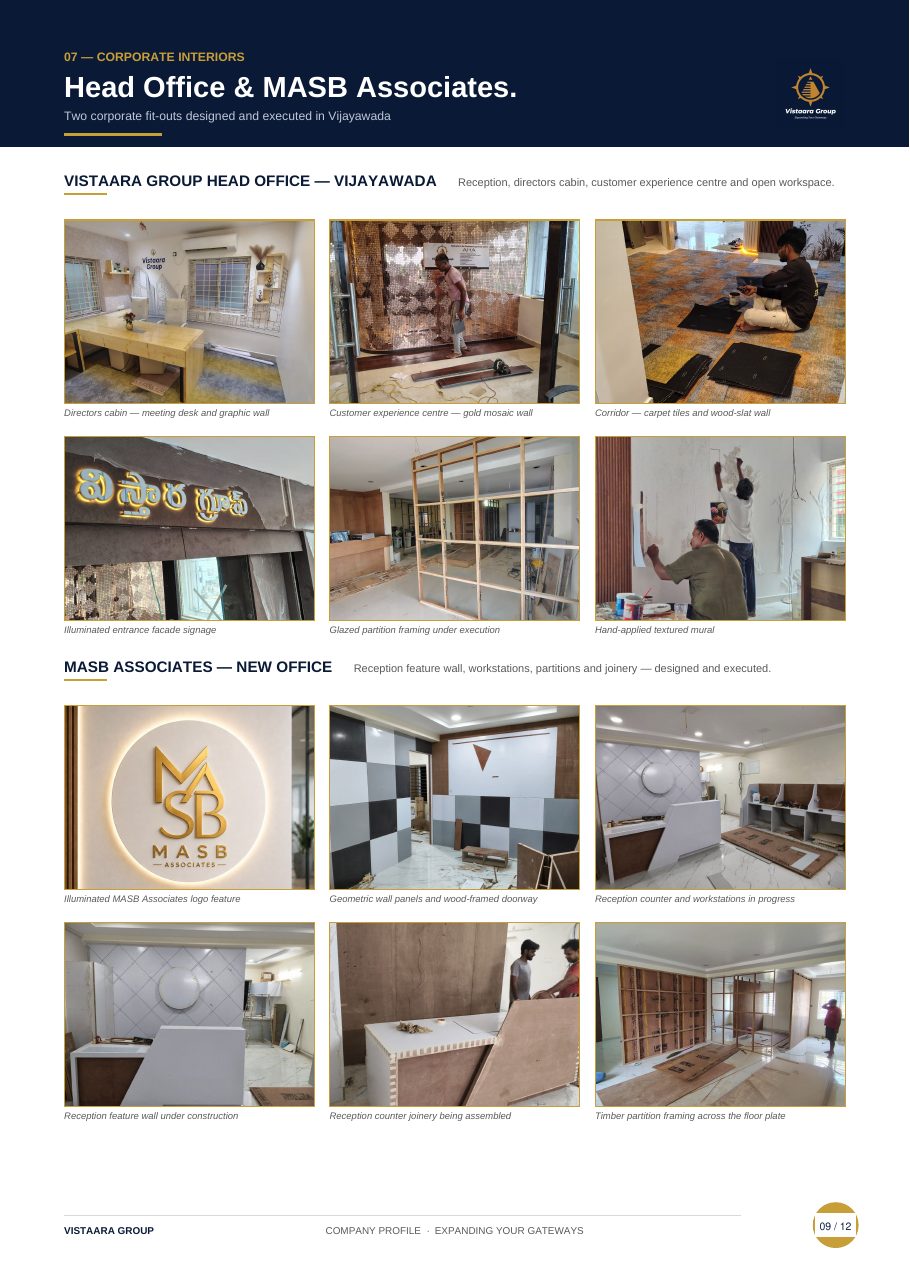 Vistaara Group booklet page 9 — Corporate interiors — Head Office & MASB Associates