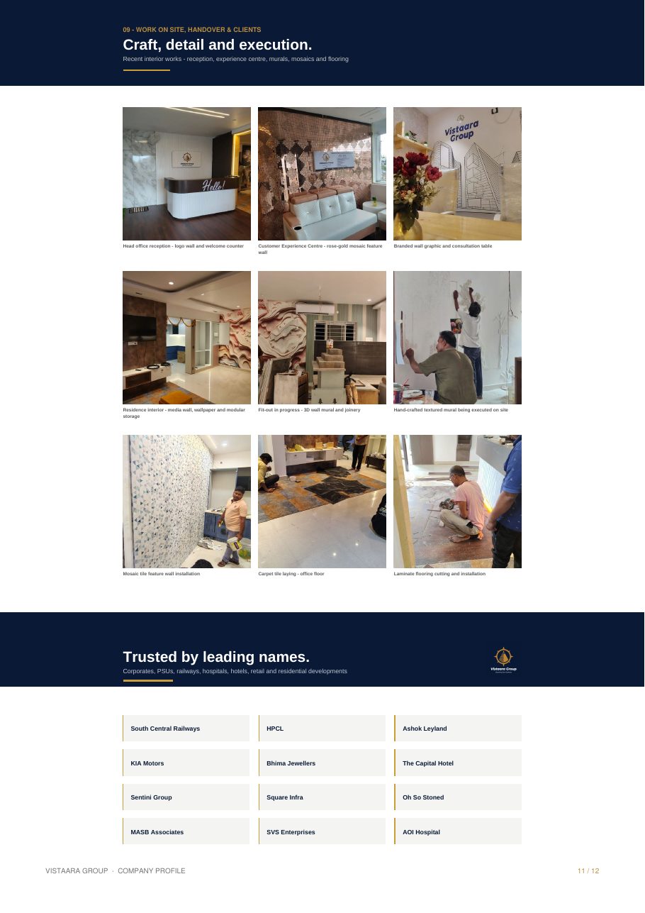 Vistaara Group booklet page 11 — Work on site, handover & clients